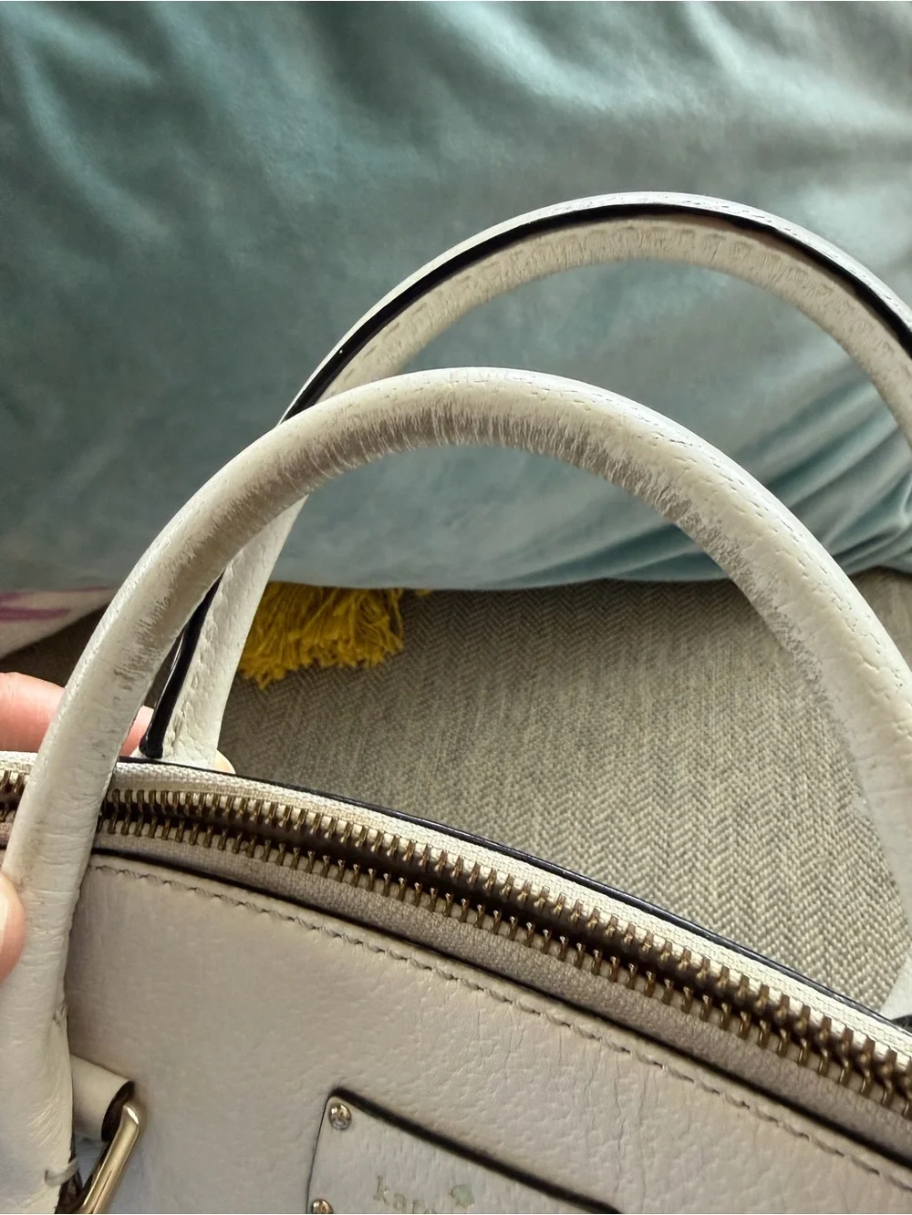 kate spade Two-Tone Cream and Light Gray Dome Satchel